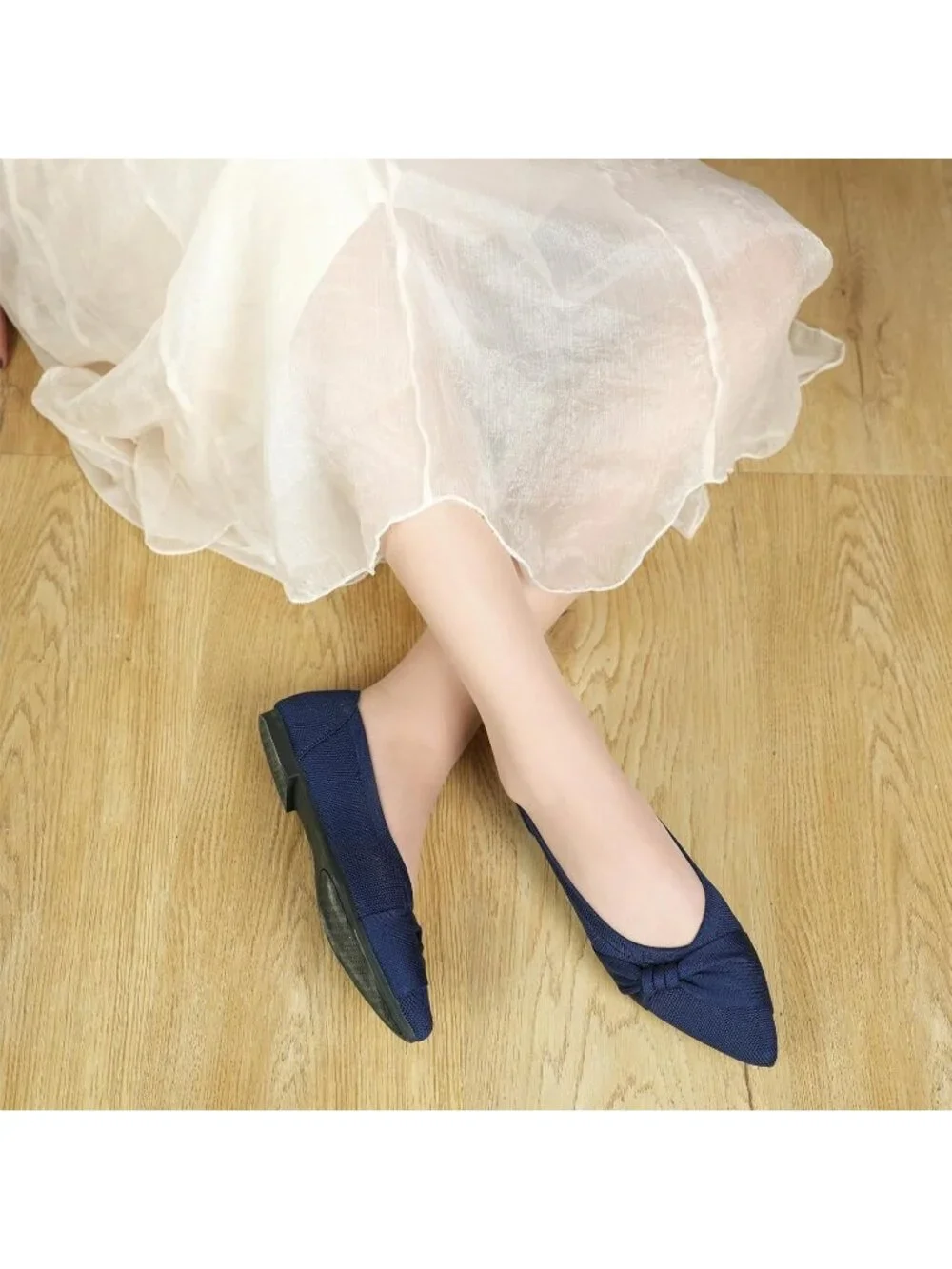 Women's Navy Mesh Comfortable Ballet Flats Pointed Toe Lightweight Casual Shoes